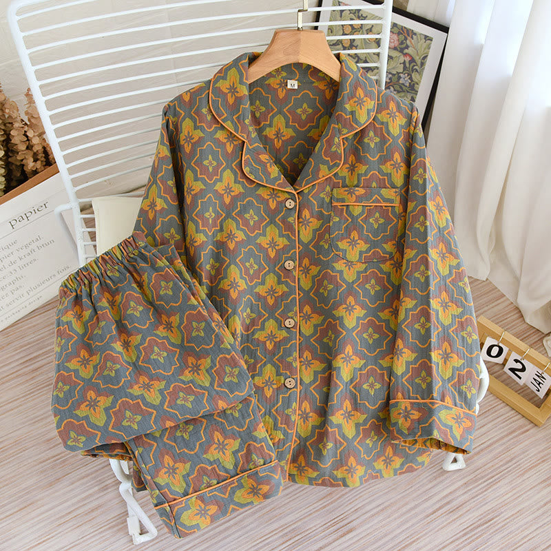 Rhombus Leaf Flower Pajama Set