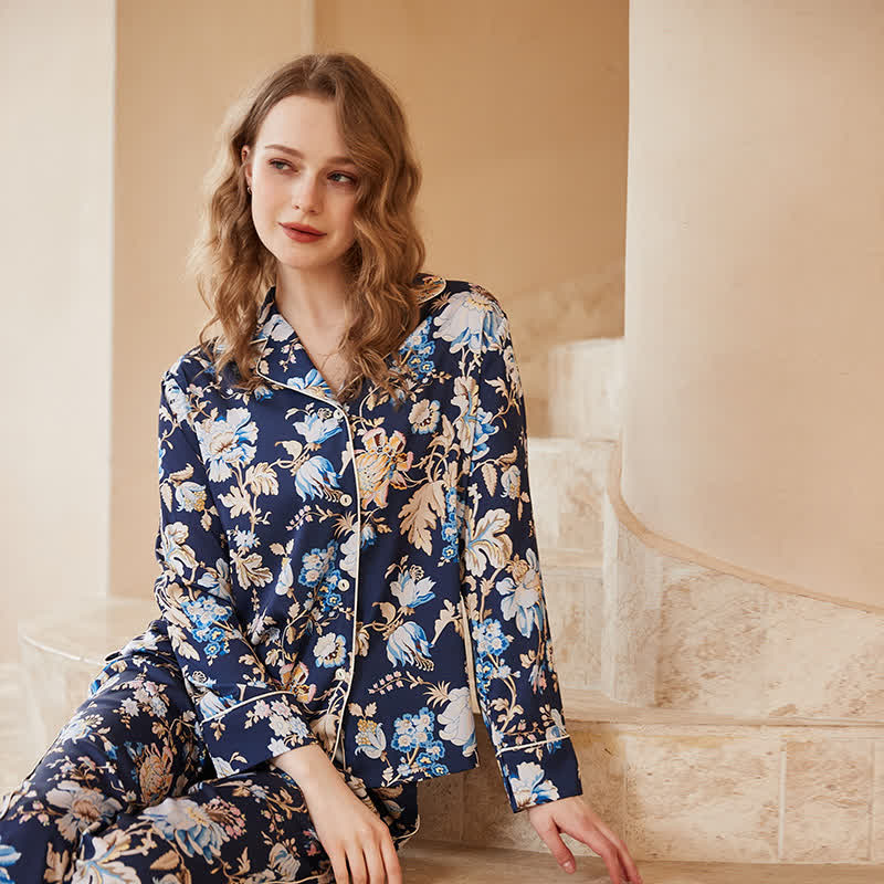 Pastoral Pattern Satin Pajama Set