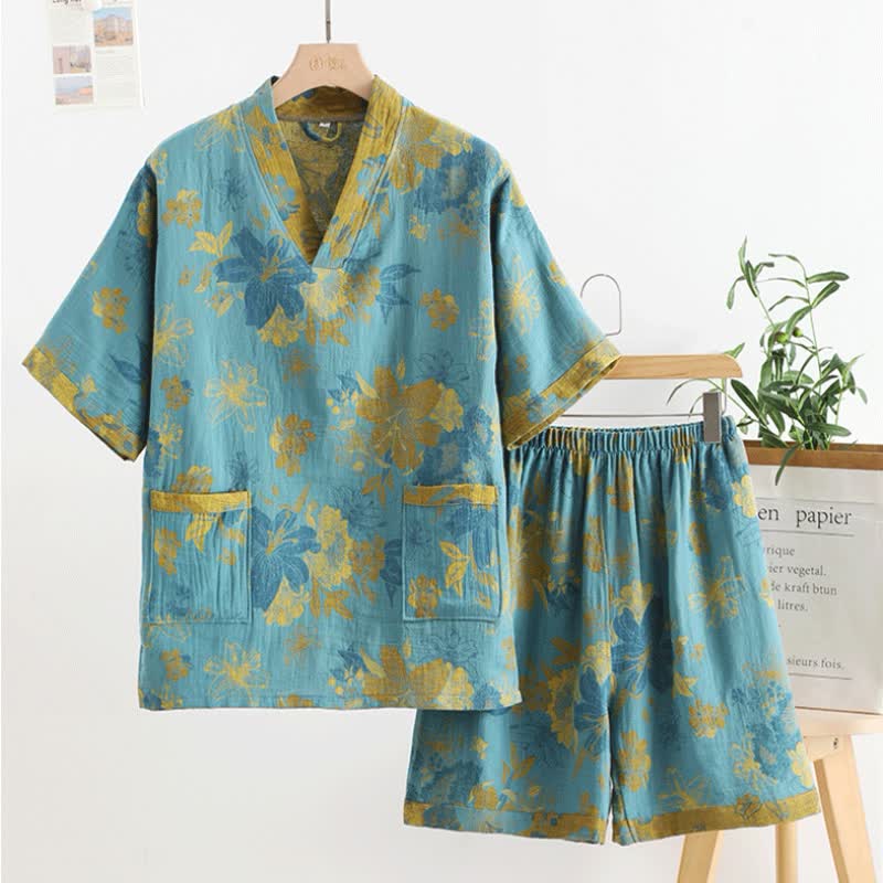 Conjunto de pijama corto verde Kiomono