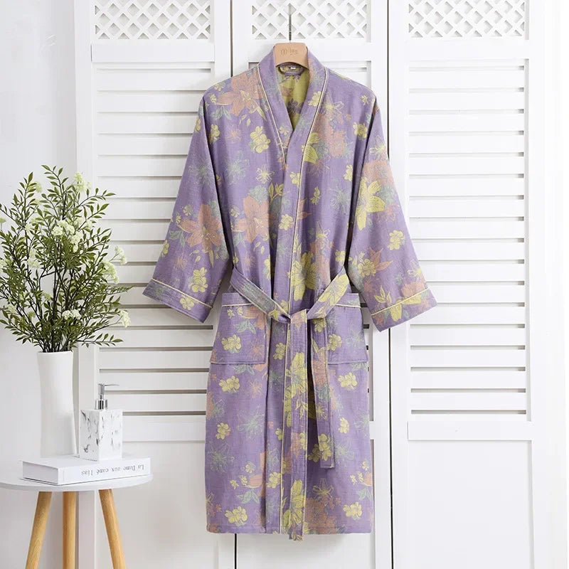 Batas tipo kimono de algodón de manga larga
