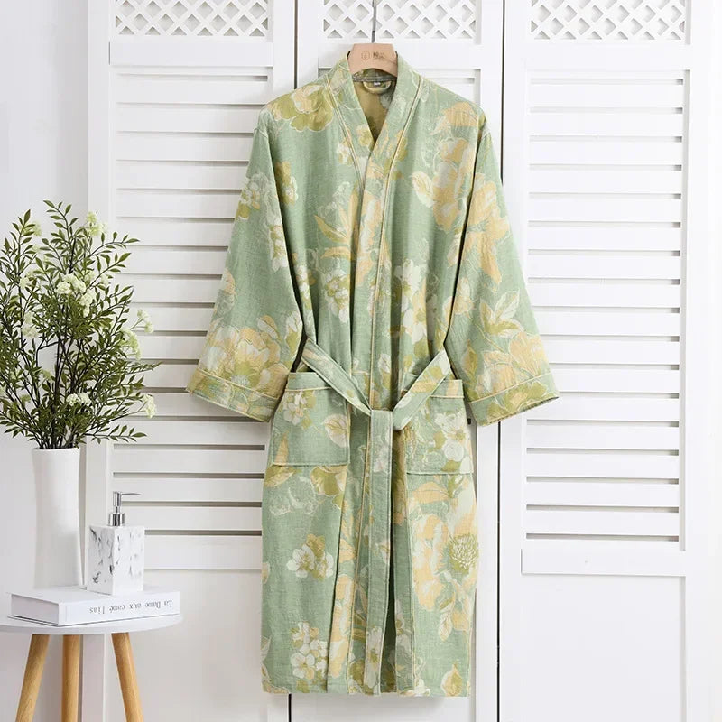 Batas tipo kimono de algodón de manga larga