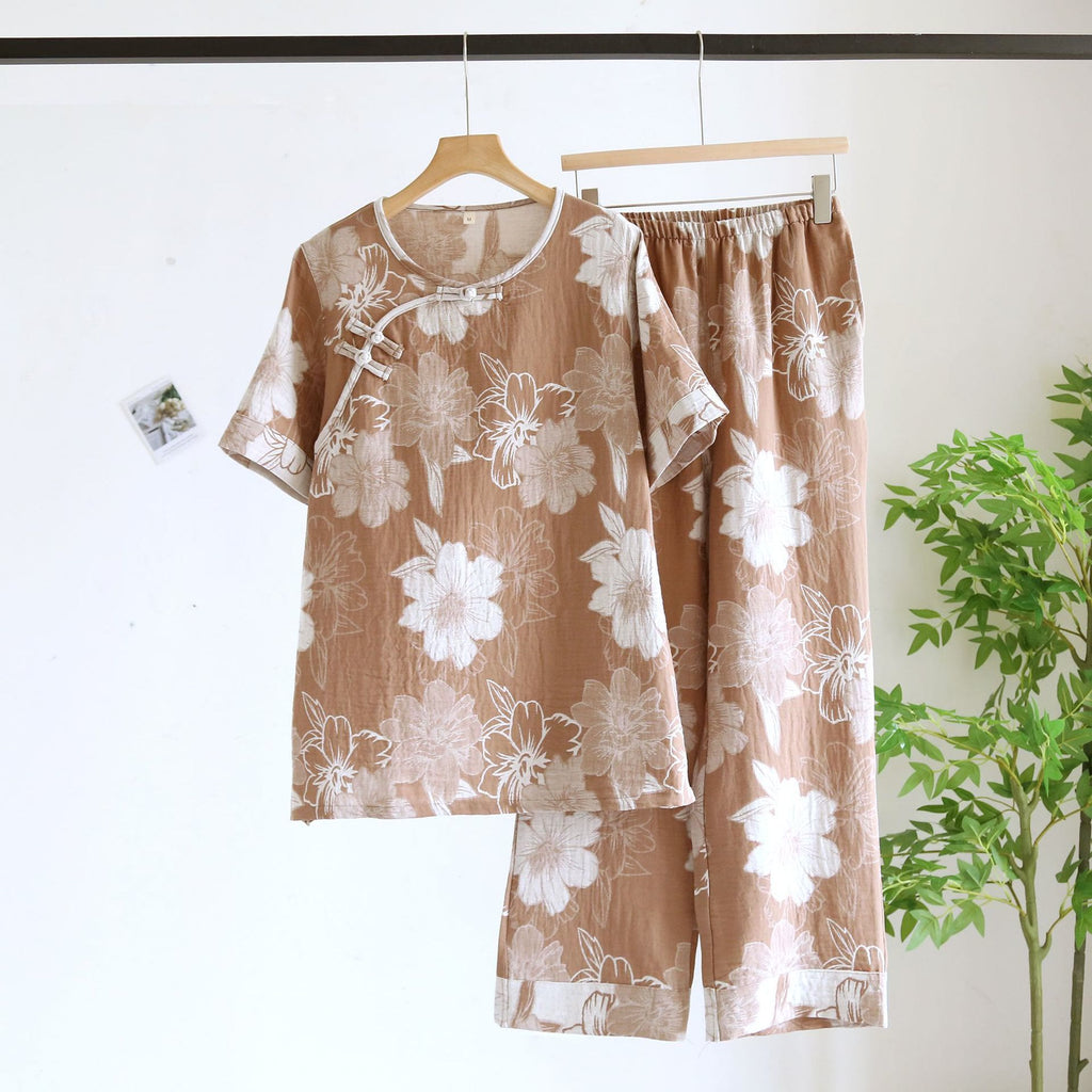 Conjunto de descanso de manga corta con estampado de hojas