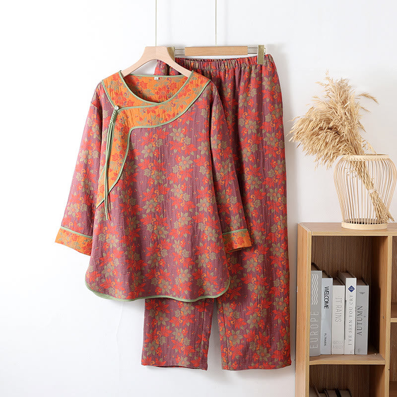 Conjunto de pijama de algodón con cierre floral