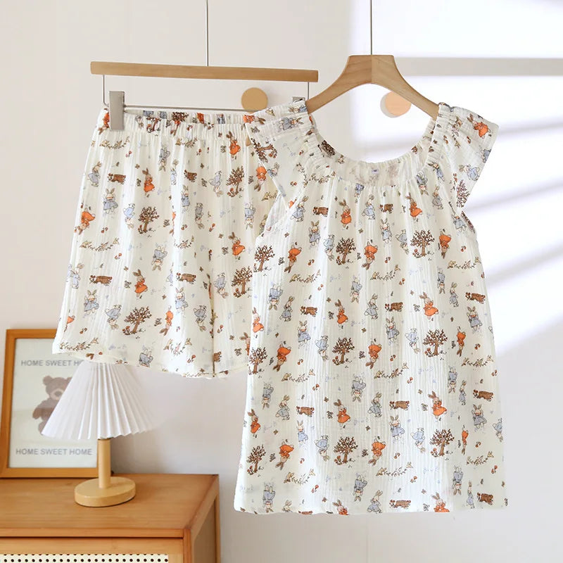 Conjunto de pijama de algodón con estampado pastoral