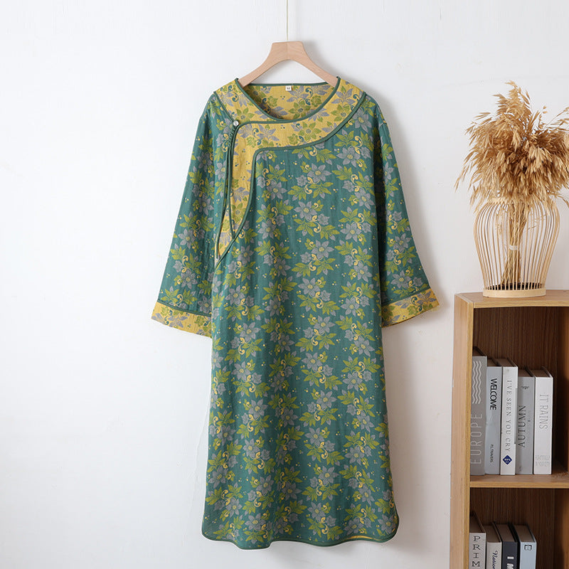 Long Jacquard Floral Nightgown