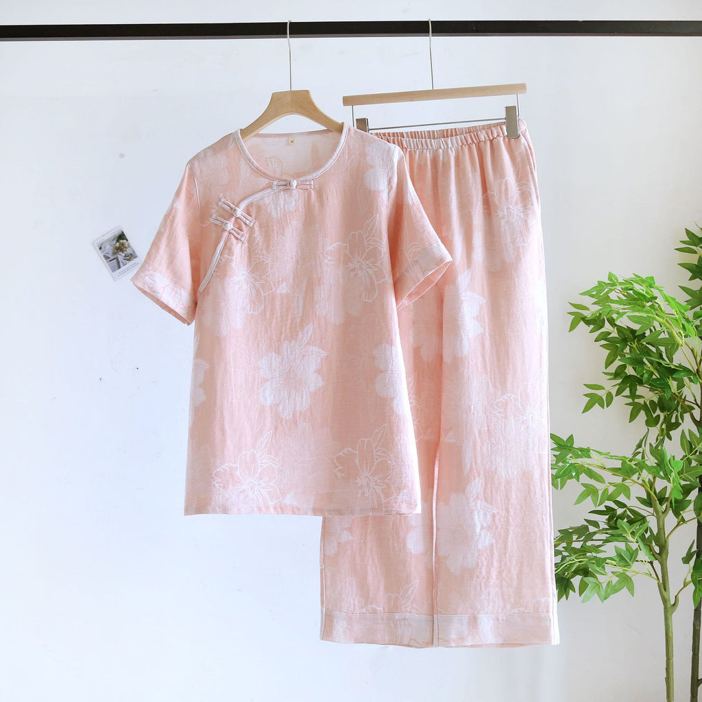Conjunto de descanso de manga corta con estampado de hojas