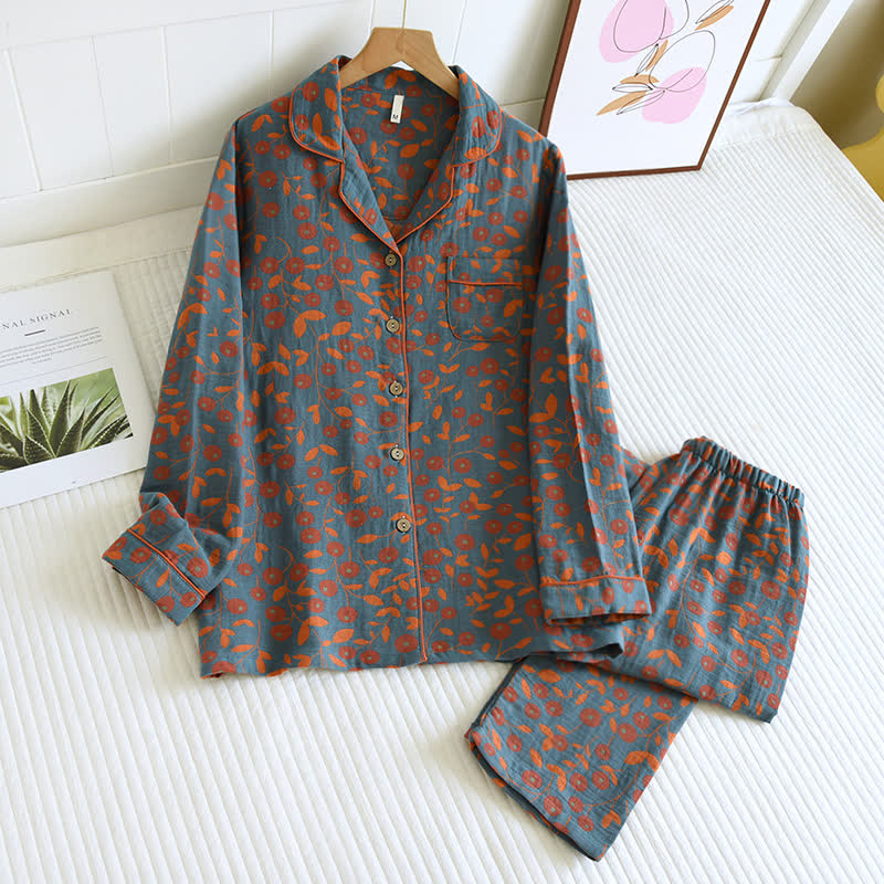 Conjunto de ropa de estar de algodón colorido estilo rural