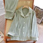 Conjunto de pijama de franela con cuello en color liso