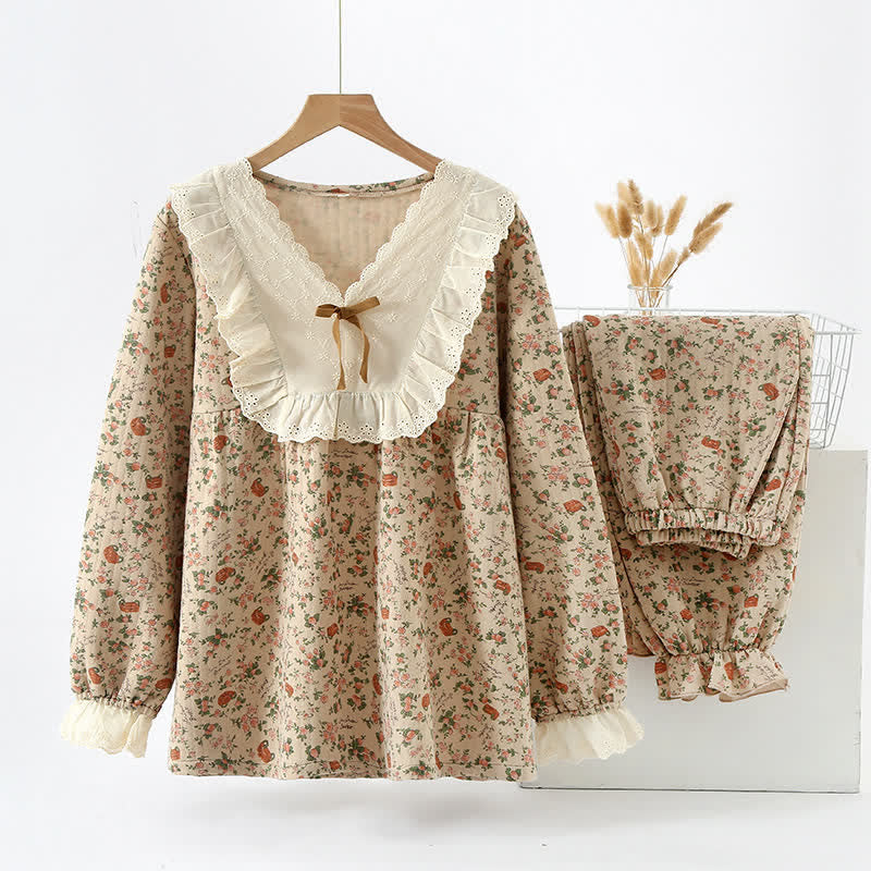 Conjunto de ropa de estar de algodón con estampado de rosas vintage