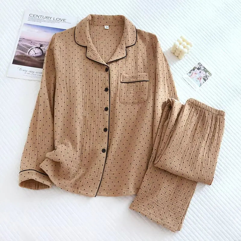 Conjunto de pijama largo con estampado de puntos