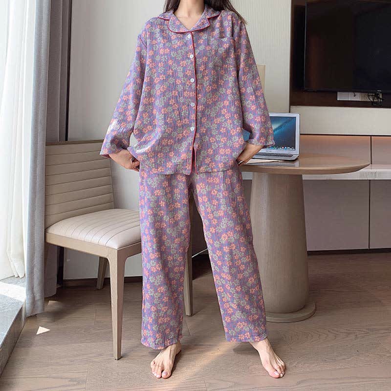 Conjunto de ropa de estar de algodón estilo rural de talla grande