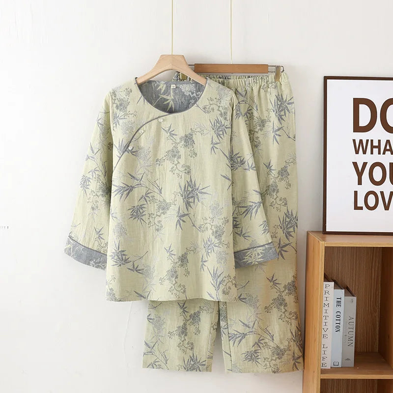 Conjunto de kimono con jacquard de hojas