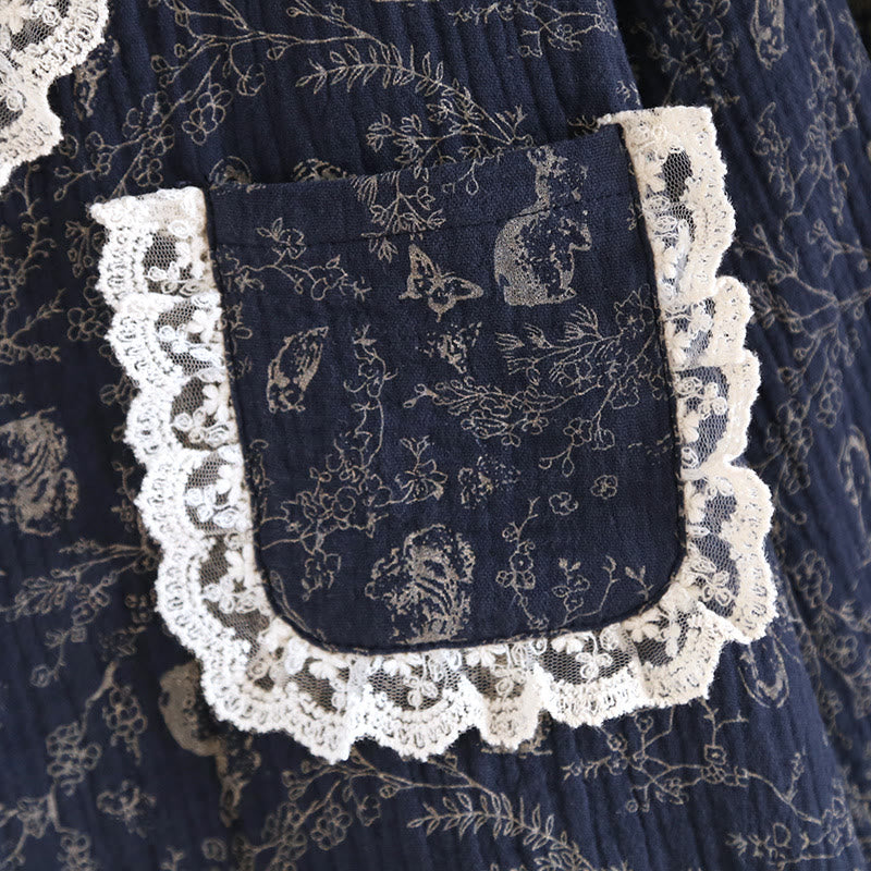 Conjunto de algodón con estampado de flores y cisnes estilo rural