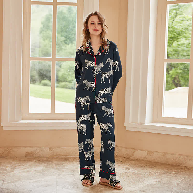 Conjunto de pijama de satén con estampado de cebra