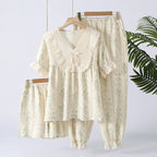 Conjunto de pijama corto con detalle de encaje (3 piezas)
