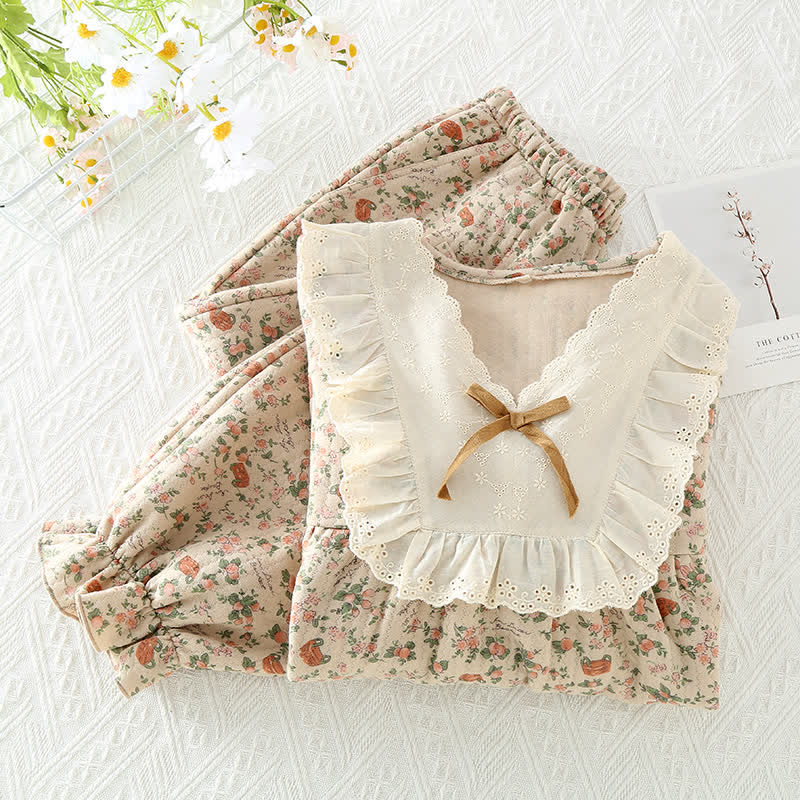 Conjunto de ropa de estar de algodón con estampado de rosas vintage