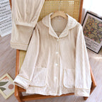 Conjunto de pijama de franela con cuello en color liso