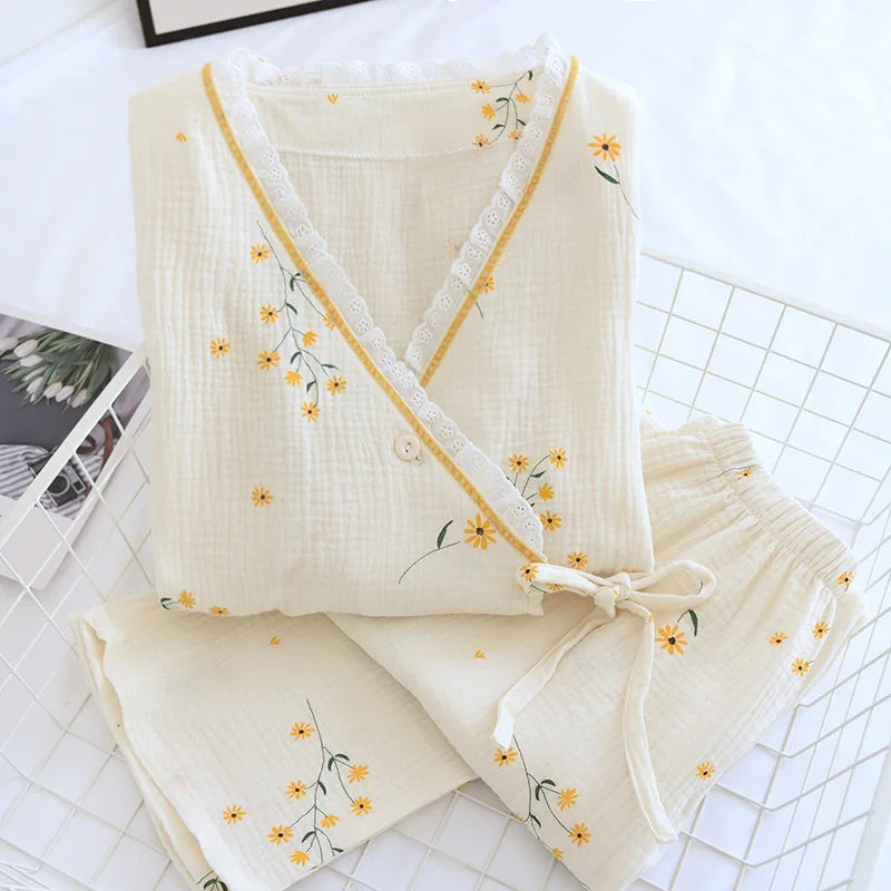 Conjunto de kimono de crepé de primavera