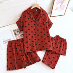 Conjunto de pijama de algodón con estampado de corazones (3 piezas)