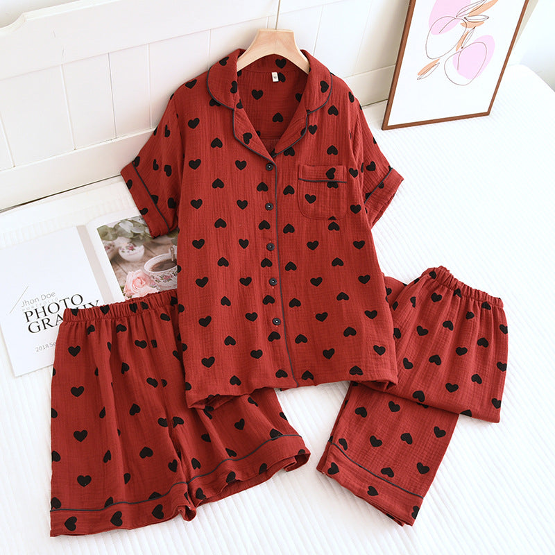 Conjunto de pijama de algodón con estampado de corazones (3 piezas)
