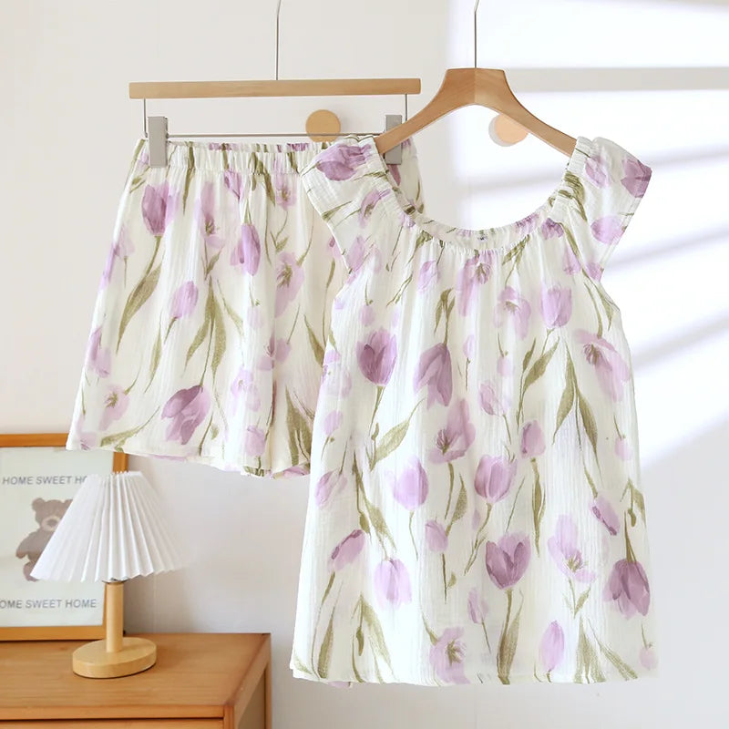 Conjunto de pijama de algodón con estampado pastoral