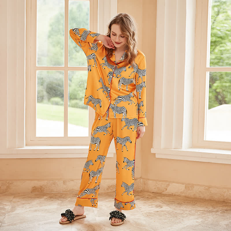 Conjunto de pijama de satén con estampado de cebra