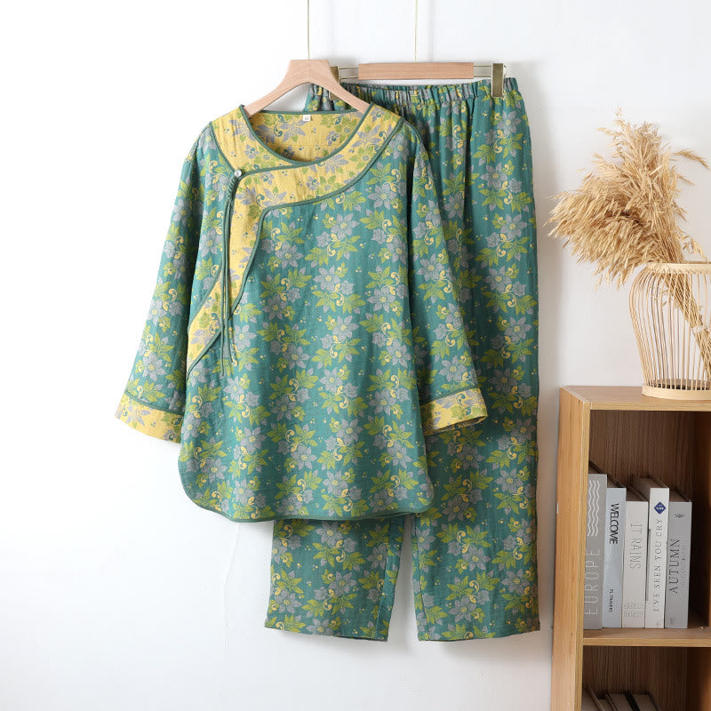 Conjunto de pijama de algodón con cierre floral