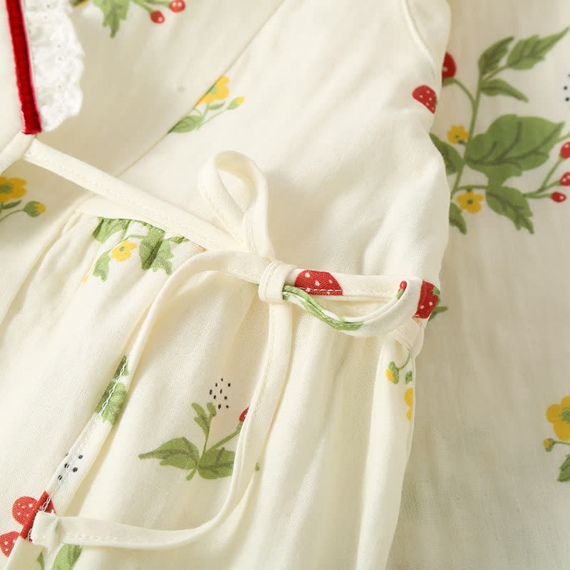 Strawberry Print Cotton Pajama Set