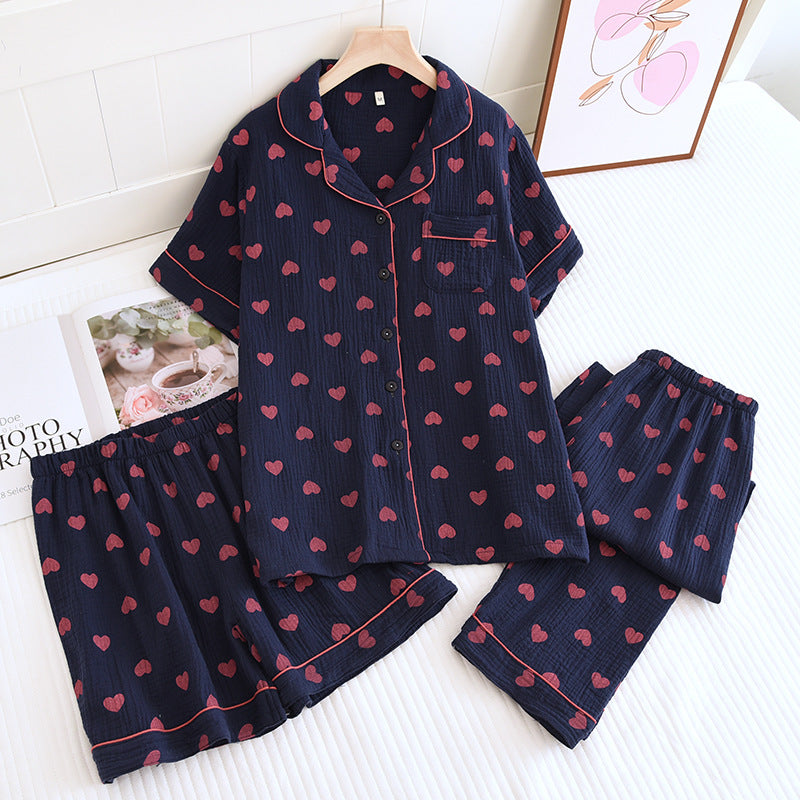 Conjunto de pijama de algodón con estampado de corazones (3 piezas)
