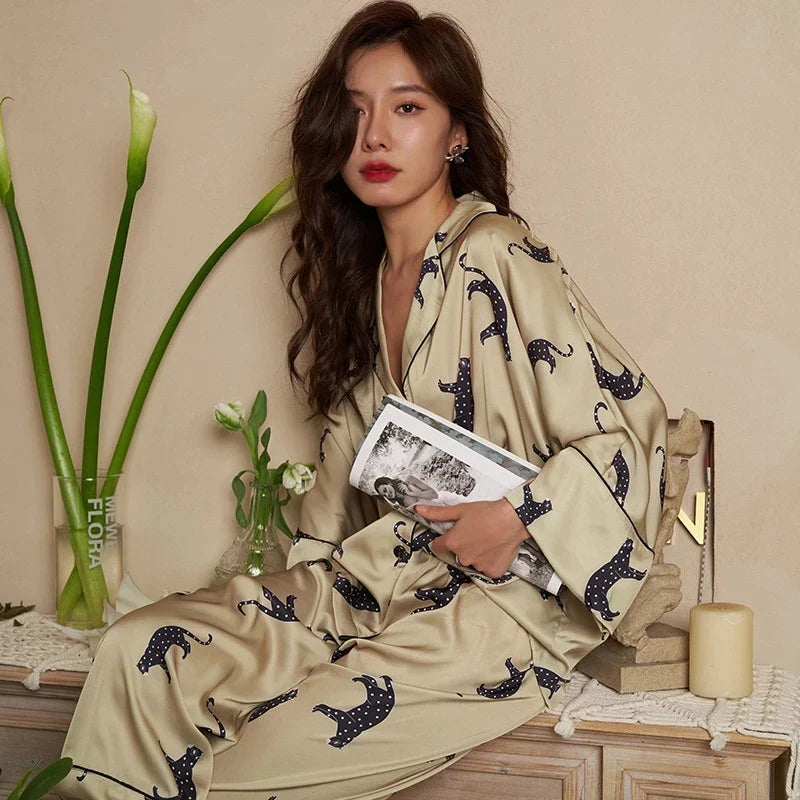 Luxurious Satin Leopard Print Pajama Set