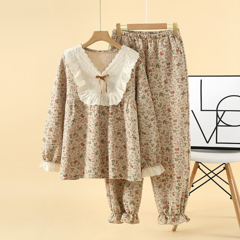Conjunto de ropa de estar de algodón con estampado de rosas vintage