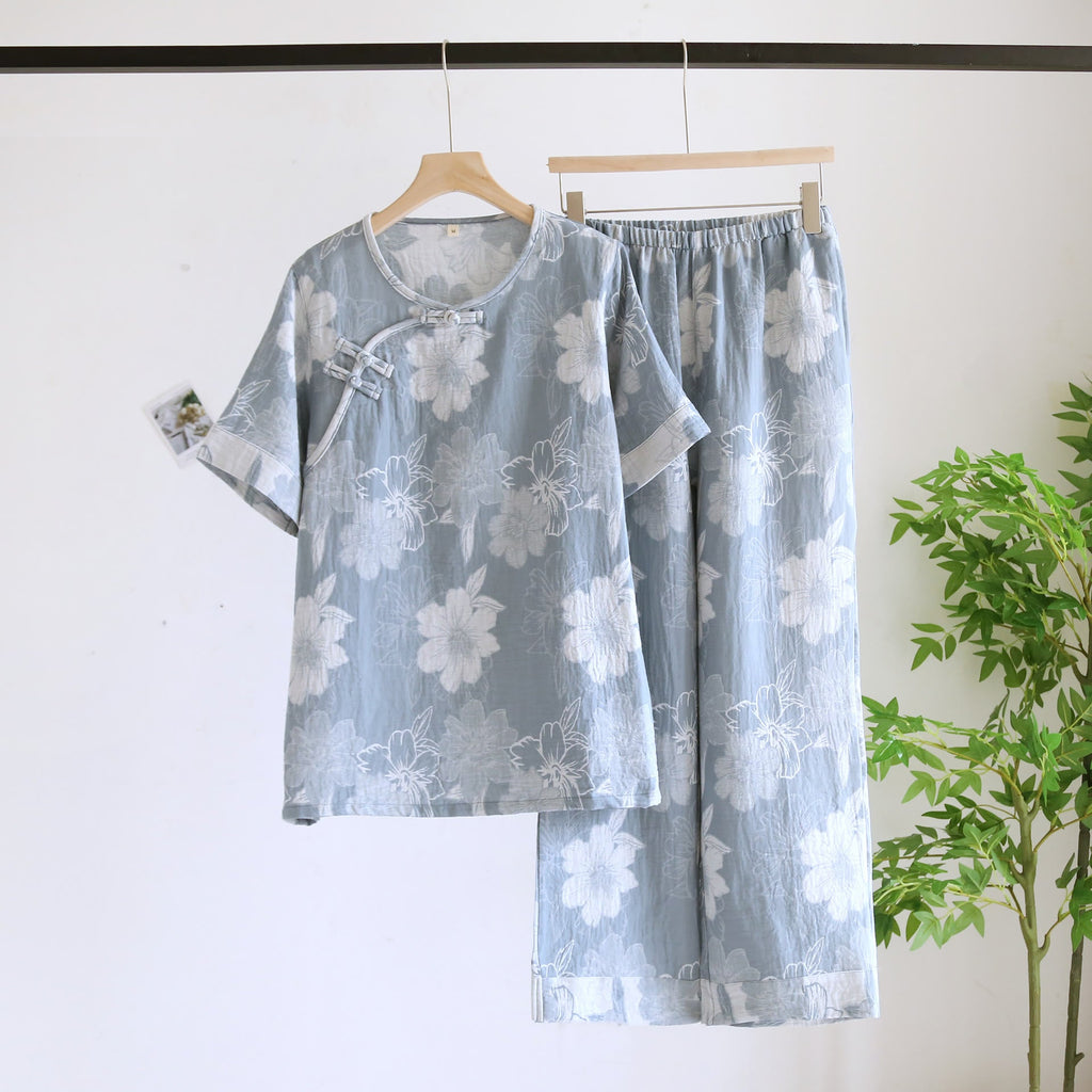 Conjunto de descanso de manga corta con estampado de hojas