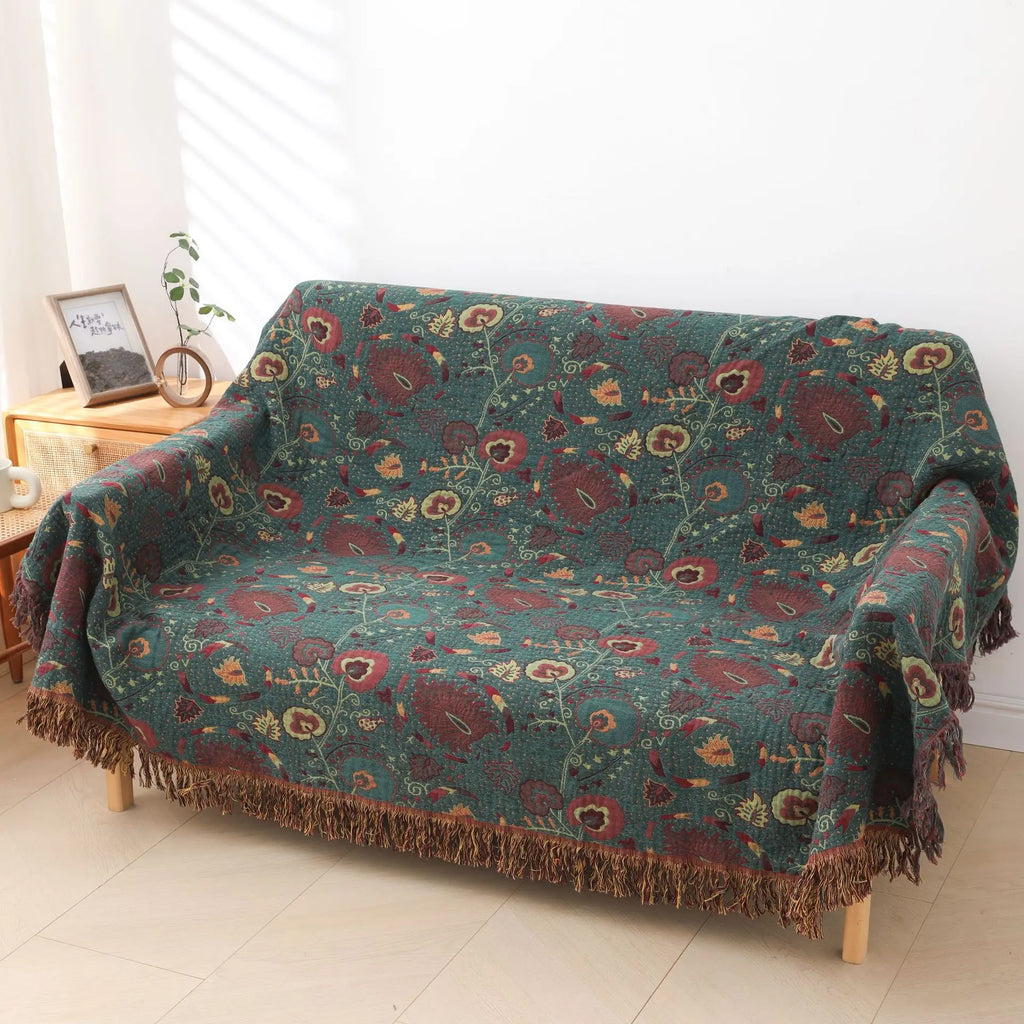 Manta de toalla de algodón y tul con estampado floral