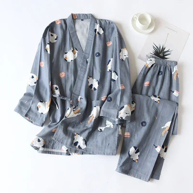 Conjunto de kimono de algodón fresco