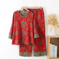 Conjunto de kimono rojo con cuello redondo