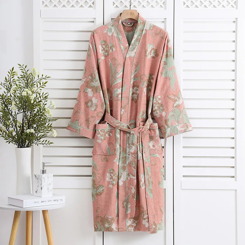 Batas tipo kimono de algodón de manga larga