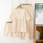 Conjunto de pijama corto con detalle de encaje (3 piezas)