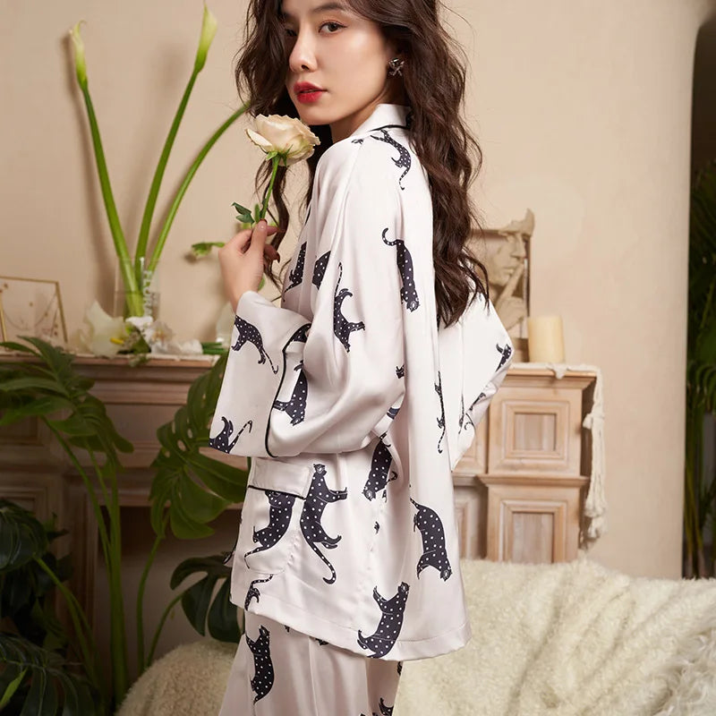Luxurious Satin Leopard Print Pajama Set
