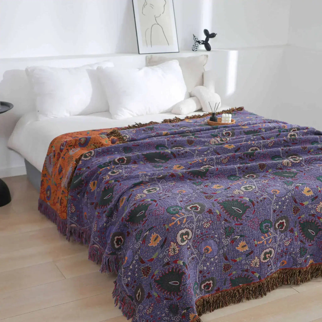 Manta de toalla de tul de algodón con estampado floral