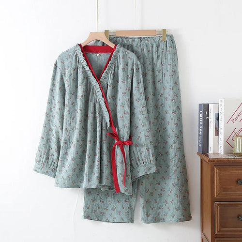Conjunto de kimono de algodón con estampado de flores de cerezo