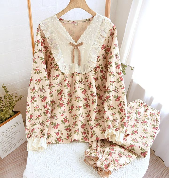 Conjunto de ropa de estar de algodón con estampado de rosas vintage