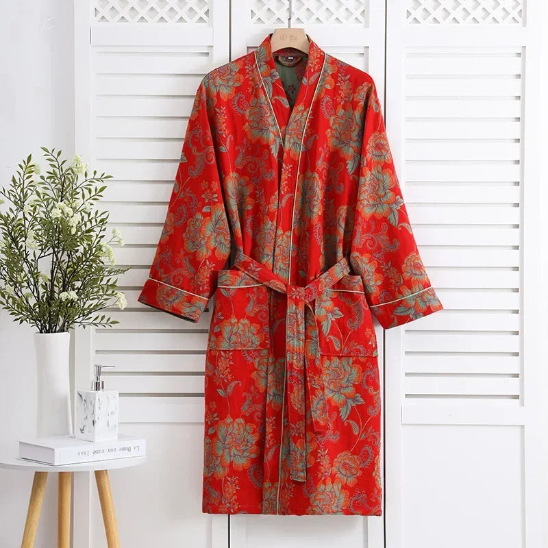 Batas tipo kimono de algodón de manga larga