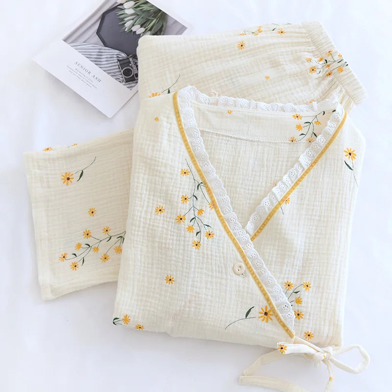 Conjunto de kimono de crepé de primavera
